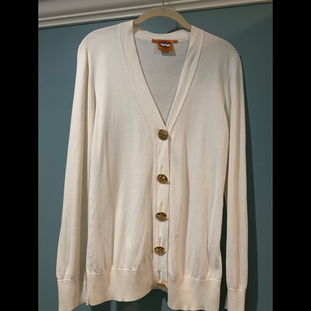 Tory Burch white cardigan with Tory Burch buttons